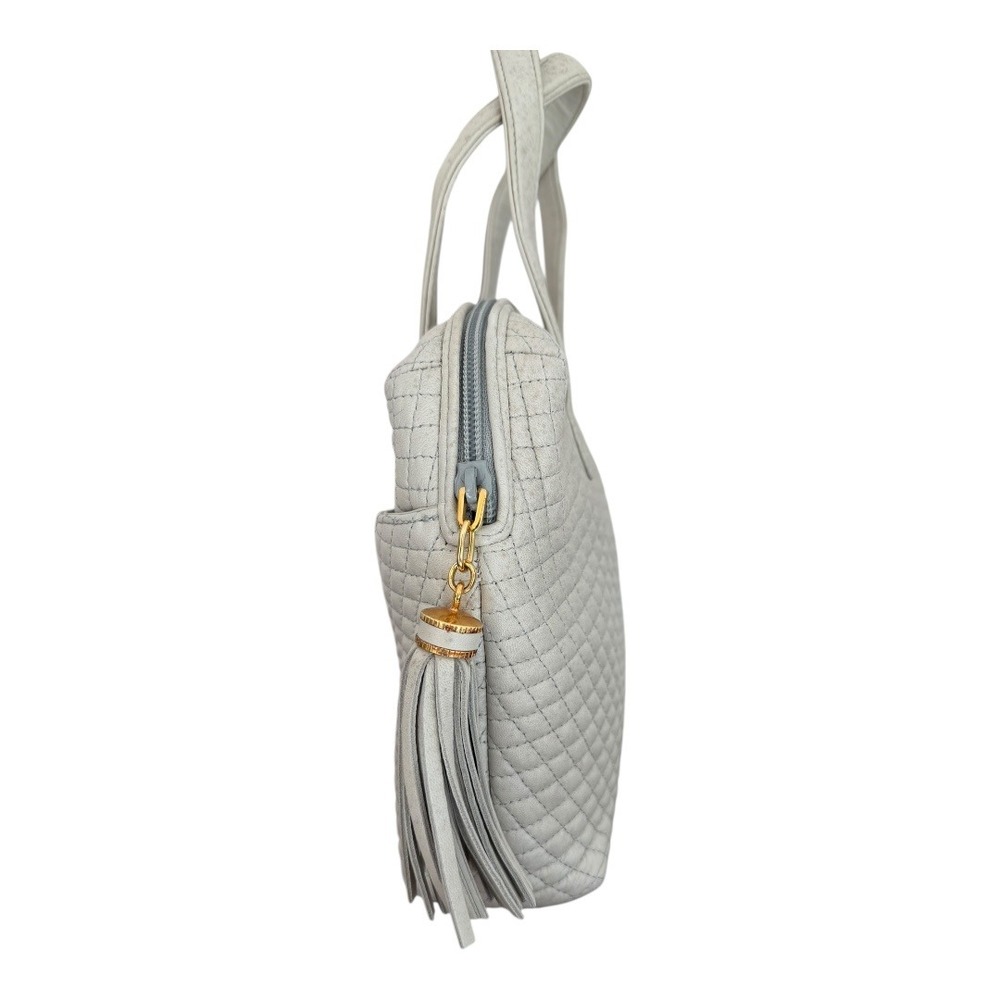 Bally Quilted Leather Satchel Handbag w/ Matching Wallet | Ivory/Cream - Picture 4 of 16